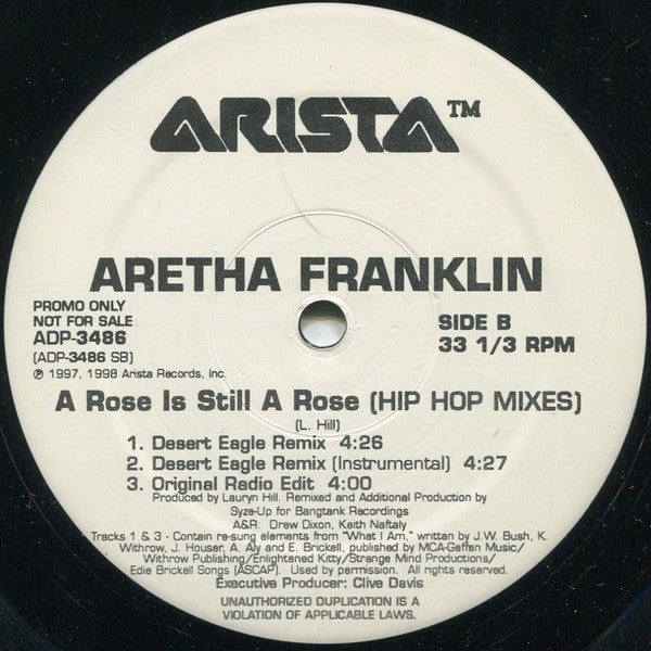 Aretha Franklin : A Rose Is Still A Rose (Hip Hop Mixes) (12", Promo)