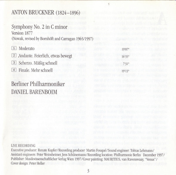 Anton Bruckner, Berliner Philharmoniker ∙ Daniel Barenboim : 2nd Symphony (CD)