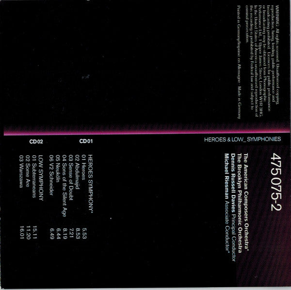 Philip Glass, David Bowie, Brian Eno : Heroes • Low Symphonies (From The Music Of David Bowie & Brian Eno) (CD, Album, RE + CD, Album, RE + Comp)