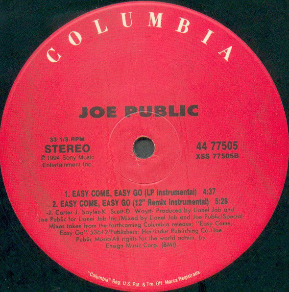 Joe Public : Easy Come, Easy Go (12", Single)
