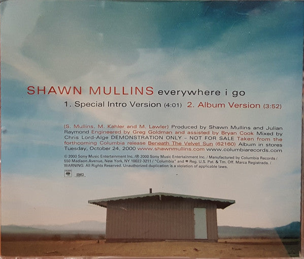 Shawn Mullins : Everywhere I Go (CD, Single, Promo)