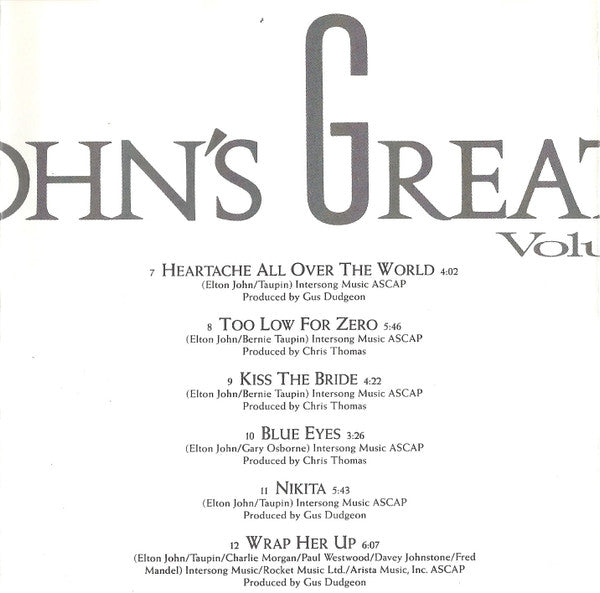 Elton John : Greatest Hits Volume Ill 1979-1987 (CD, Comp, Club)