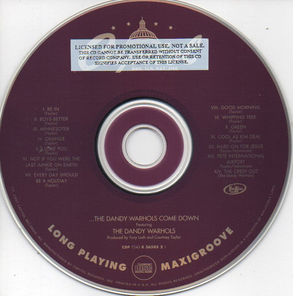 The Dandy Warhols : ...The Dandy Warhols Come Down (CD, Album, Promo)