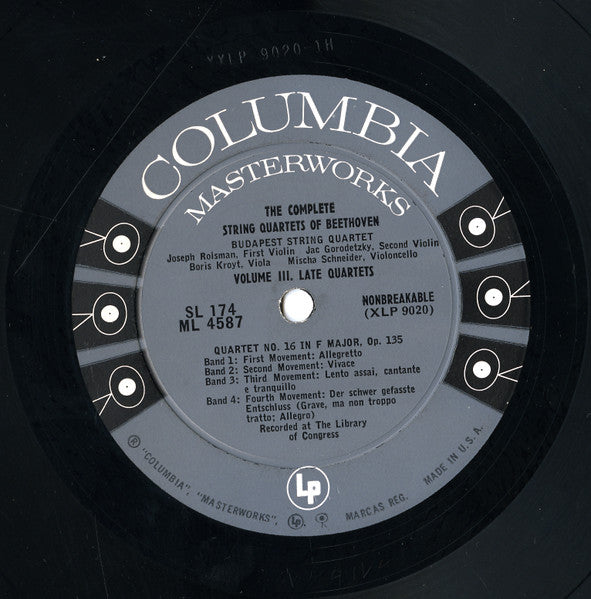 Beethoven*, Budapest String Quartet : The Complete String Quartets Of Ludwig van Beethoven - Grosse Fuge In B-Flat Major, Op. 133 / Quartet No. 16 In F Major, Op. 135 (LP, Mono, RE)