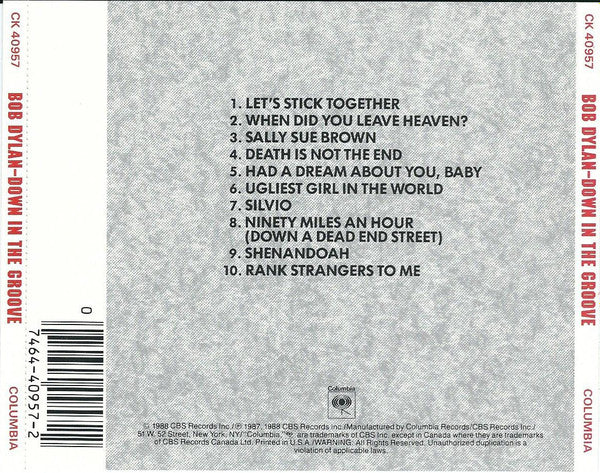 Bob Dylan : Down In The Groove (CD, Album, Pit)
