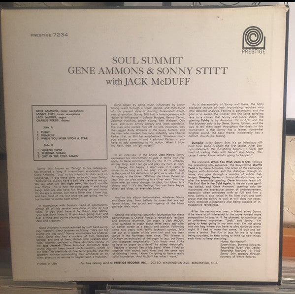 Gene Ammons & Sonny Stitt With Brother Jack McDuff : Soul Summit (LP, Album)