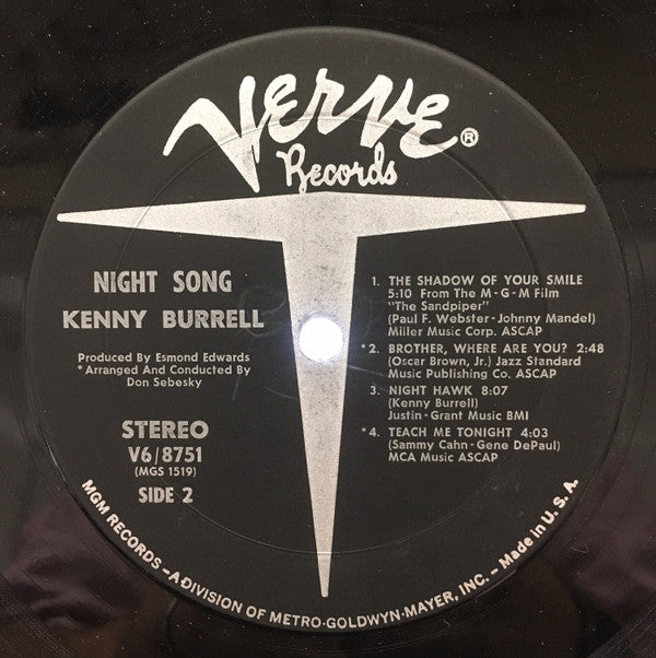 Kenny Burrell : Night Song (LP, Album, Wad)