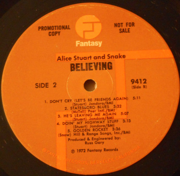Alice Stuart And Snake : Believing (LP, Album, Promo)
