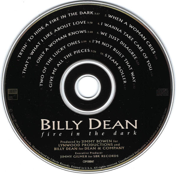Billy Dean : Fire In The Dark (CD, Album, Club)