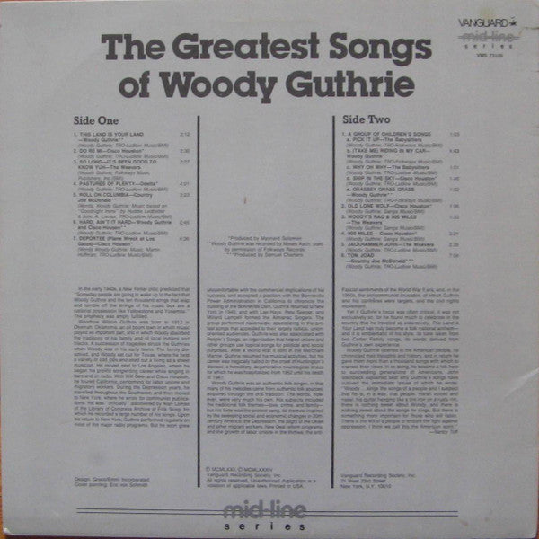 Various : The Greatest Songs Of Woody Guthrie (LP, Comp, RE)