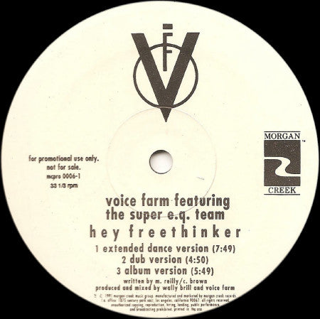 Voice Farm Featuring The Super E.Q. Team : Hey Freethinker (12", Promo)