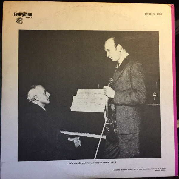 Joseph Szigeti & Béla Bartók : A Sonata Recital By Joseph Szigeti And Béla Bartók (2xLP, Album, Mono)