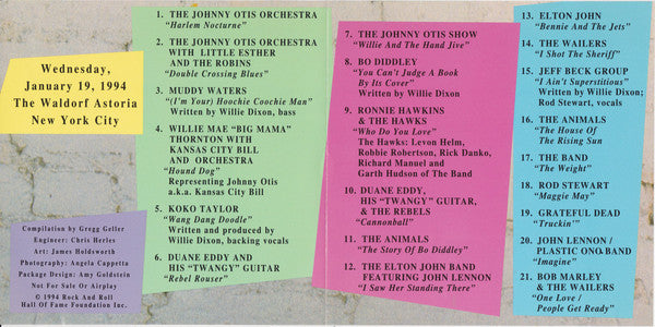 Various : Rock And Roll Hall Of Fame: 9th Annual Induction Dinner, Wednesday, January 19th 1994 (CD, Comp)