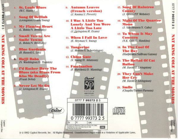 Nat King Cole : Nat King Cole At The Movies (CD, Comp, RM)