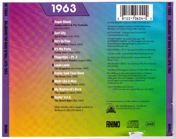 Various : Billboard Top Rock'N'Roll Hits - 1963 (CD, Comp)