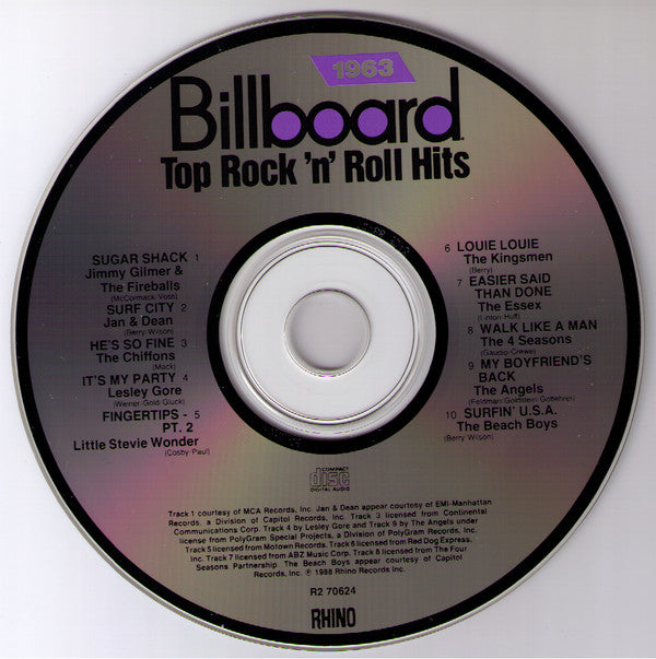 Various : Billboard Top Rock'N'Roll Hits - 1963 (CD, Comp)