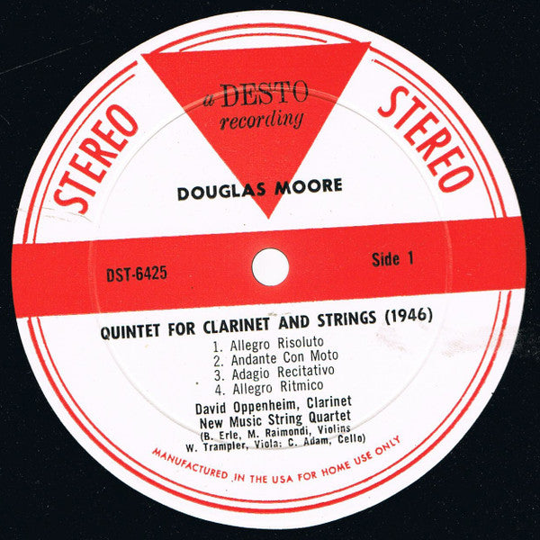 Douglas Moore / William Bergsma : Quintet For Clarinet And Strings / String Quartet No. 2 (LP)