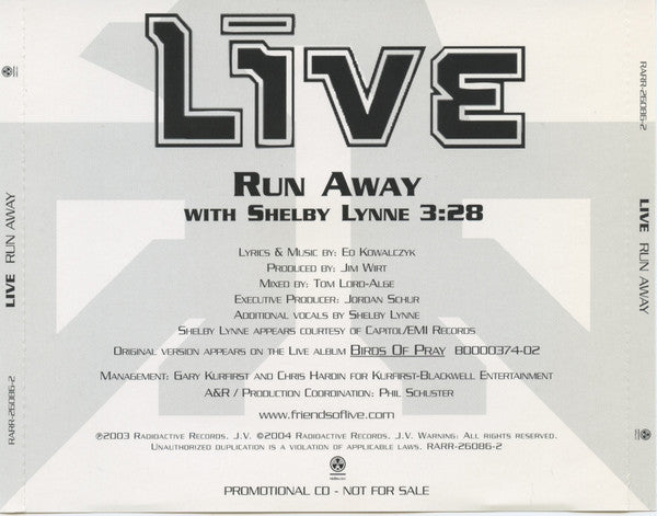 Live With Shelby Lynne : Run Away (CD, Single, Promo)