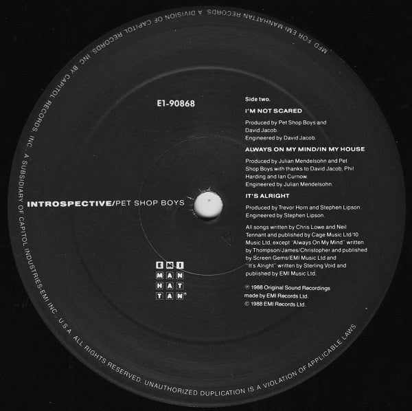 Pet Shop Boys : Introspective (LP, Album, Bla)