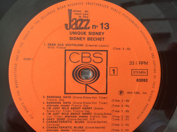 Sidney Bechet : Unique Sidney (LP, Comp)