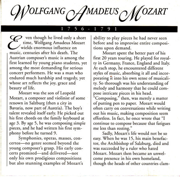 Wolfgang Amadeus Mozart : The Masterpiece Collection - Mozart (CD, Album, Comp)