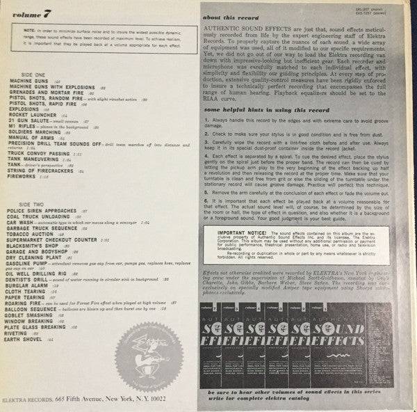 Jac Holzman : Authentic Sound Effects Volume 7 (LP, RE, Spe)