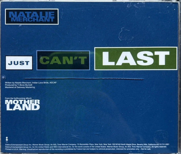 Natalie Merchant : Just Can't Last (CD, Single, Promo)