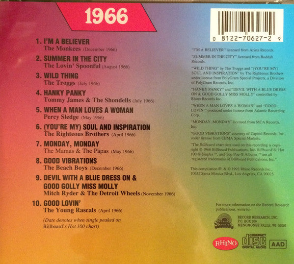 Various : Billboard Top Rock'N'Roll Hits - 1966 (CD, Comp, RE)