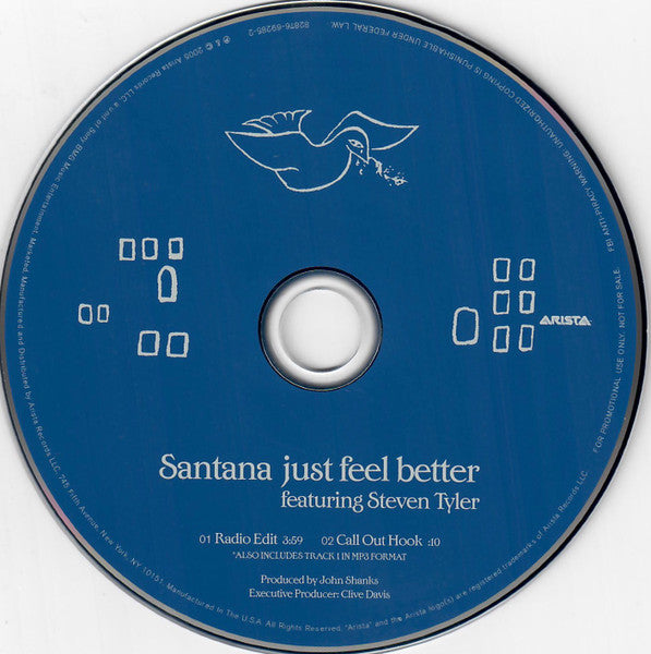 Santana Featuring Steven Tyler : Just Feel Better (CD, Single, Enh, Promo)