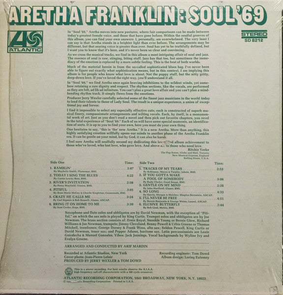 Aretha Franklin : Soul '69 (LP, Album, CT,)