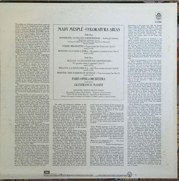 Mady Mesplé - Orchestre National De L'Opéra De Paris, Gianfranco Masini : Coloratura Arias (LP, Album)