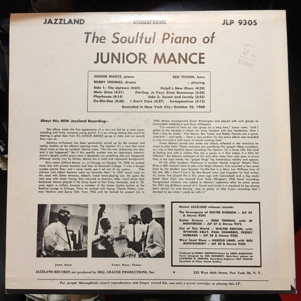 Junior Mance : The Soulful Piano Of Junior Mance (LP, Album)