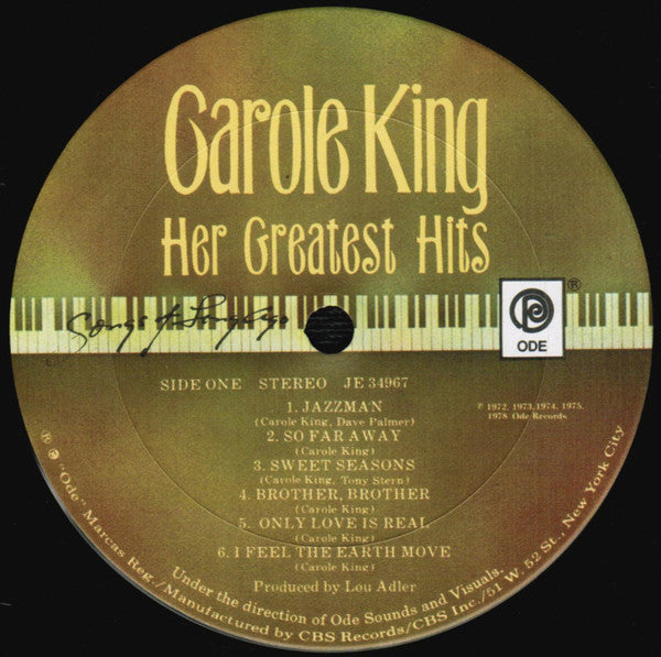 Carole King : Her Greatest Hits (Songs Of Long Ago) (LP, Comp, Art)