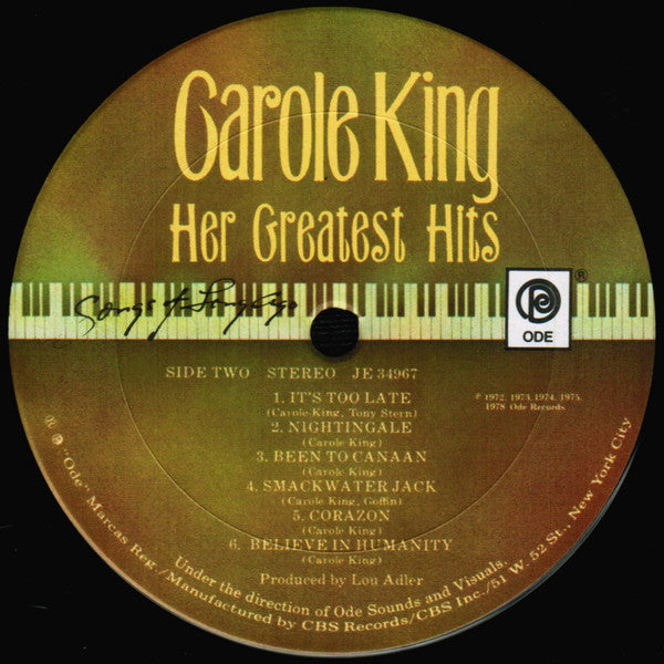 Carole King : Her Greatest Hits (Songs Of Long Ago) (LP, Comp, Art)