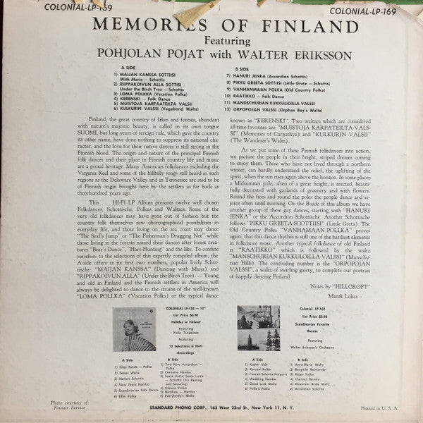 Pohjolan Pojat With Walter Eriksson : Memories Of Finland (LP, Album, Mono)