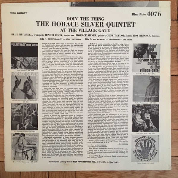 The Horace Silver Quintet : Doin' The Thing - At The Village Gate (LP, Album, Mono, RP)