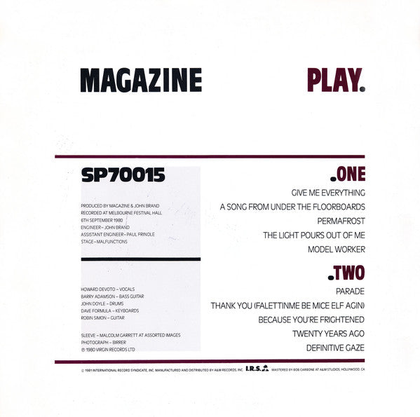 Magazine : Play. (LP, Album, Ter)