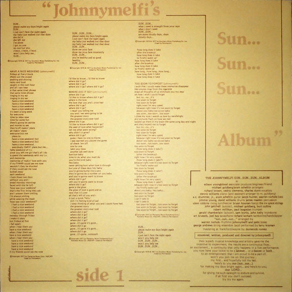 Johnny Melfi : Sun... Sun... Sun... Album (LP, Album, P/Mixed, Promo)