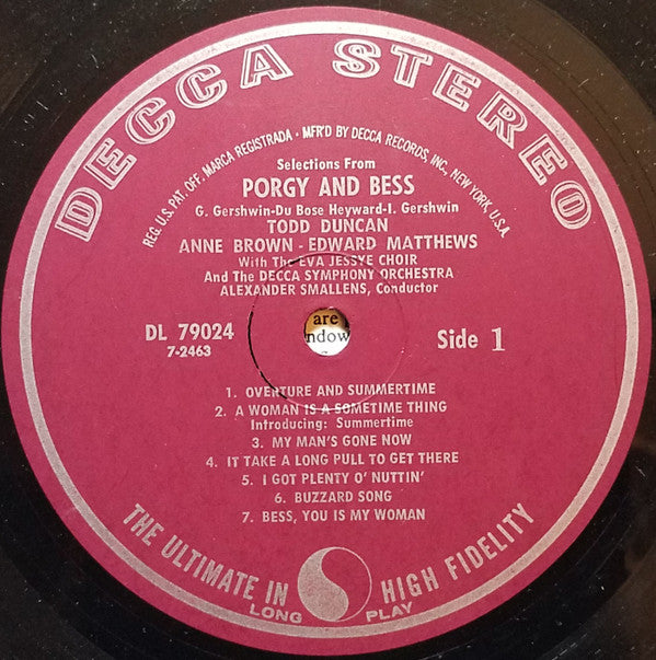 Todd Duncan (3) . Anne Brown, Decca Symphony Orchestra : George Gershwin's Porgy And Bess (LP, Album, Pin)