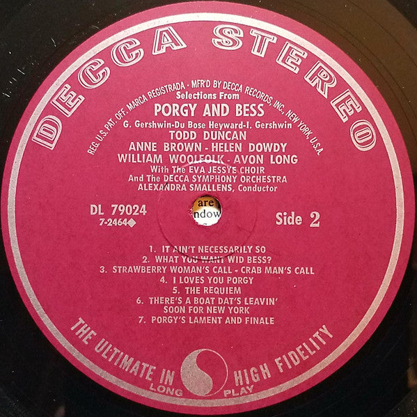 Todd Duncan (3) . Anne Brown, Decca Symphony Orchestra : George Gershwin's Porgy And Bess (LP, Album, Pin)
