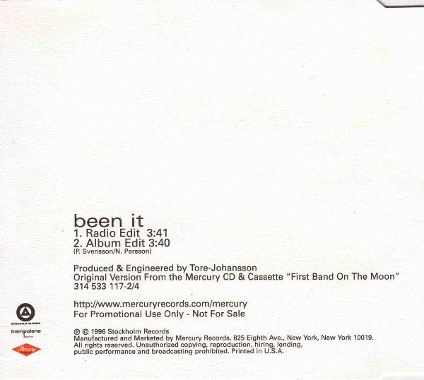 The Cardigans : Been It (CD, Single, Promo)