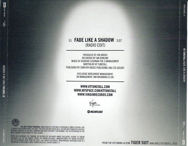 KT Tunstall : Fade Like A Shadow (CD, Single, Promo)