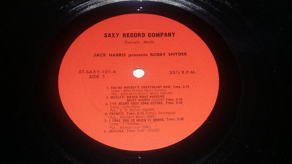 Bob Snyder (4) : The Snyder Sound - Jack Harris Presents Bobby Snyder (LP)