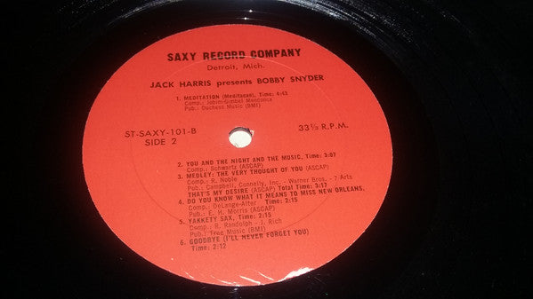 Bob Snyder (4) : The Snyder Sound - Jack Harris Presents Bobby Snyder (LP)