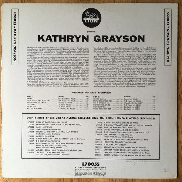 Kathryn Grayson : Kathryn Grayson (LP, Mono)