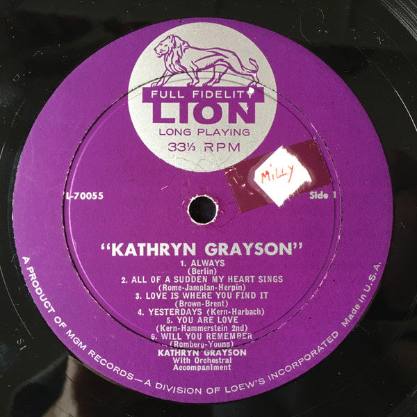 Kathryn Grayson : Kathryn Grayson (LP, Mono)