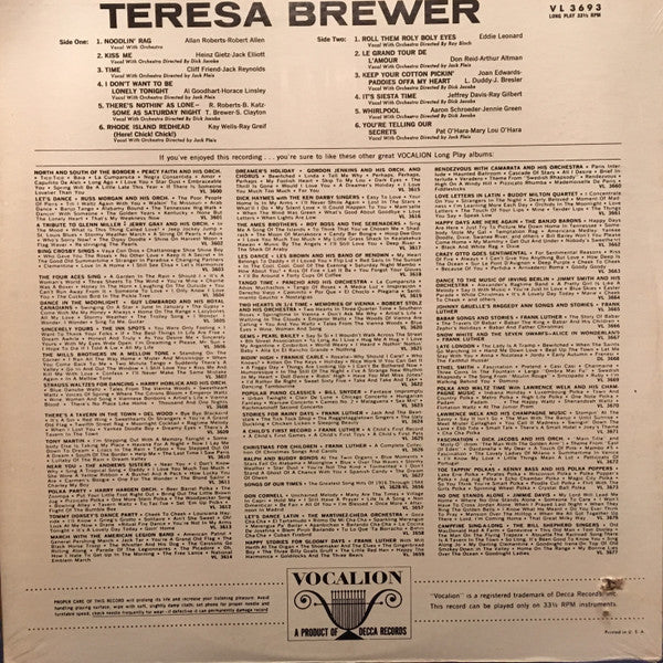 Teresa Brewer : Teresa Brewer (LP, Comp, Mono, Pin)