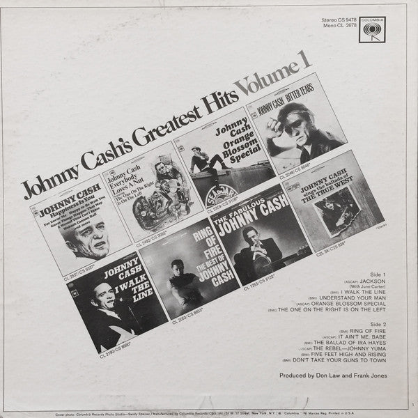 Johnny Cash : Johnny Cash's Greatest Hits (Volume 1) (LP, Comp, Pit)