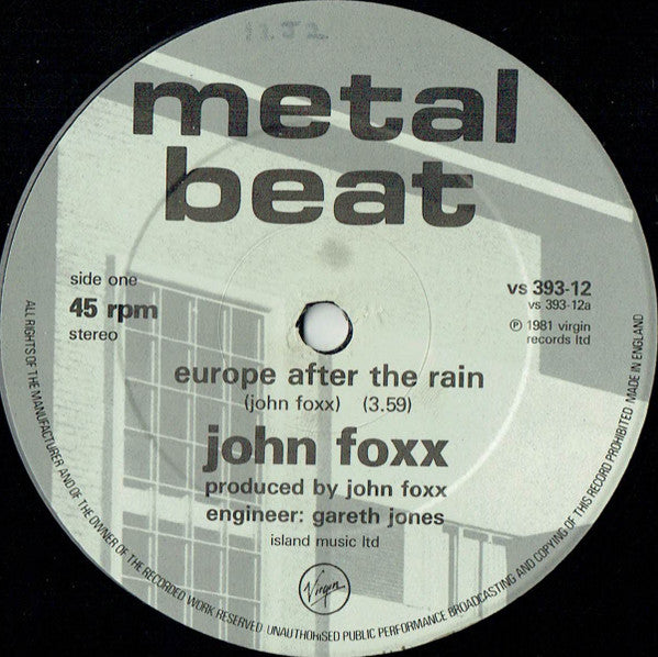 John Foxx : Europe After The Rain (12", Single)