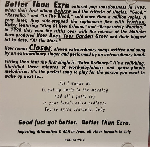 Better Than Ezra : Extra Ordinary (CD, Single, Promo)